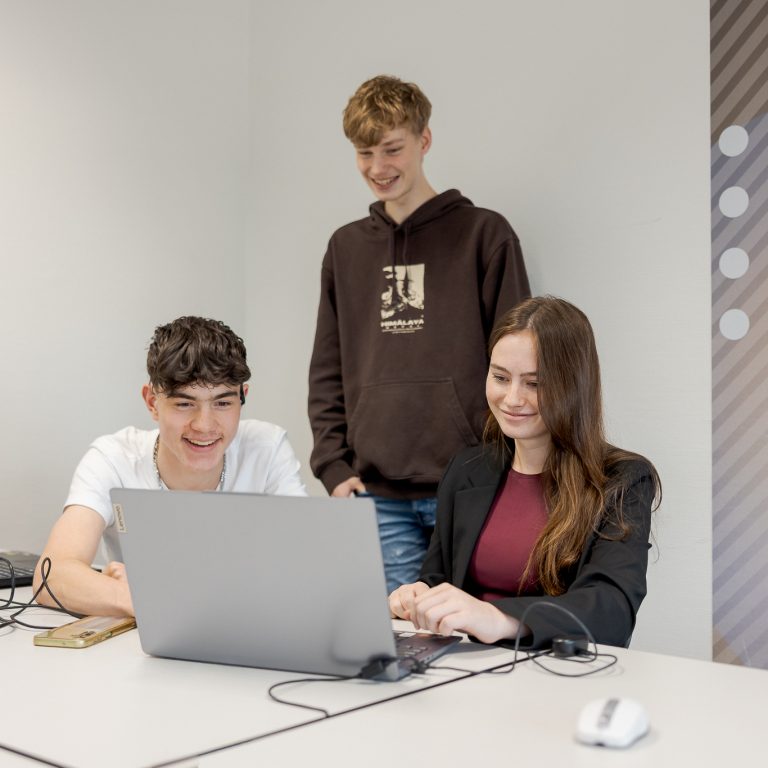 Studenten werken samen aan de website die ze voor de klant aan het ontwikkelen zijn