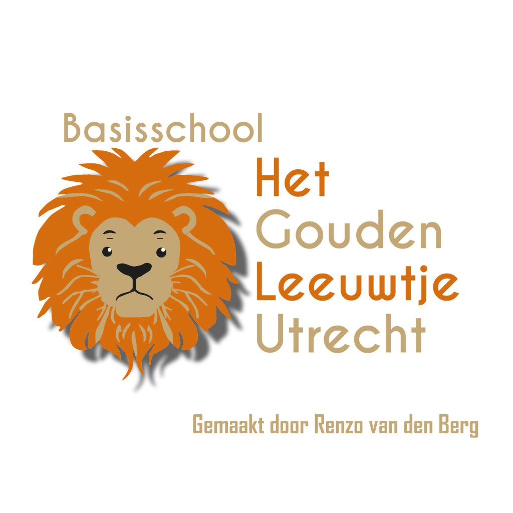 Logo voor de Basisschool 'het Gouden Leeuwtje Utrecht' ontworpen door student Lotte tijdens een project binnen de opleiding Mediavormgever
