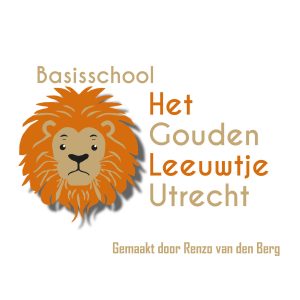 Logo voor de Basisschool 'het Gouden Leeuwtje Utrecht' ontworpen door student Lotte tijdens een project binnen de opleiding Mediavormgever